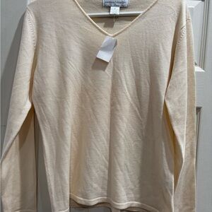 Sutton Studio Women's V-Neck Sweater in Cream.  Wool